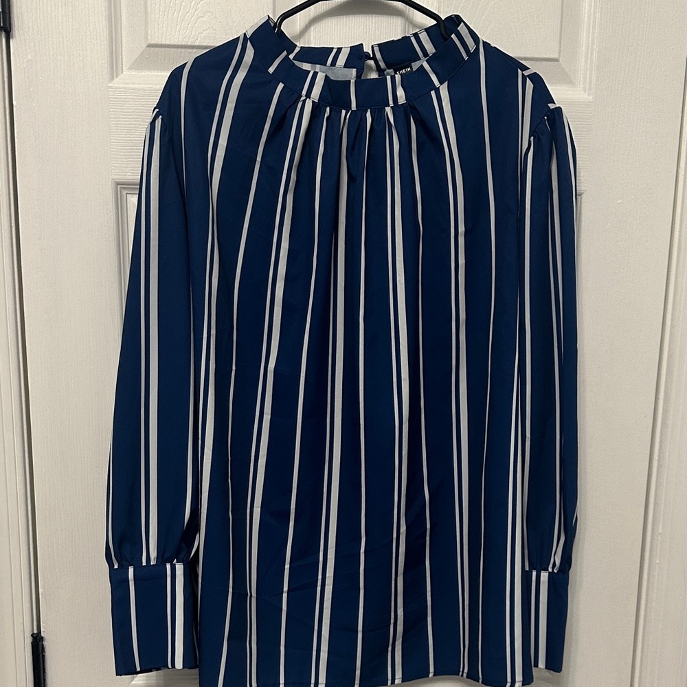 SHEIN Navy and White Striped Blouse